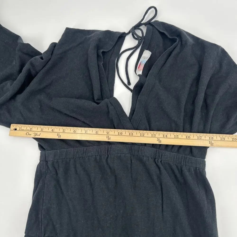 Free People FP Beach Bernadette Dress Size S Hemp Cotton Black Maxi V Neck